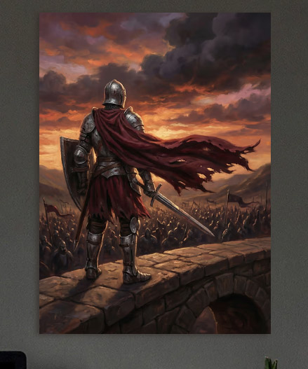 Knight Standing Before an Ancient Gate — metal poster wall art by Lineer